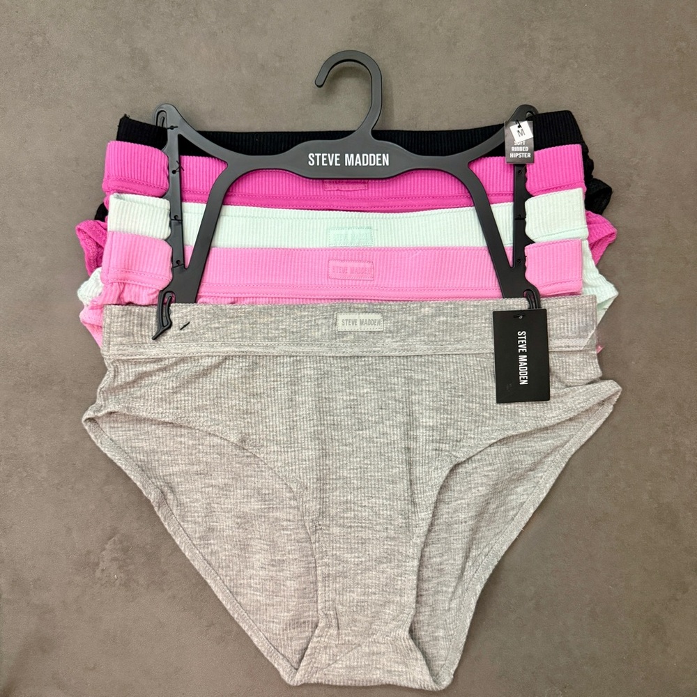 Steve Madden Women's Pink, White, and Gray Super Soft‎ Ribbed Panties